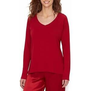 NEW PJ HARLOW frankie v rib long-sleeve top in red